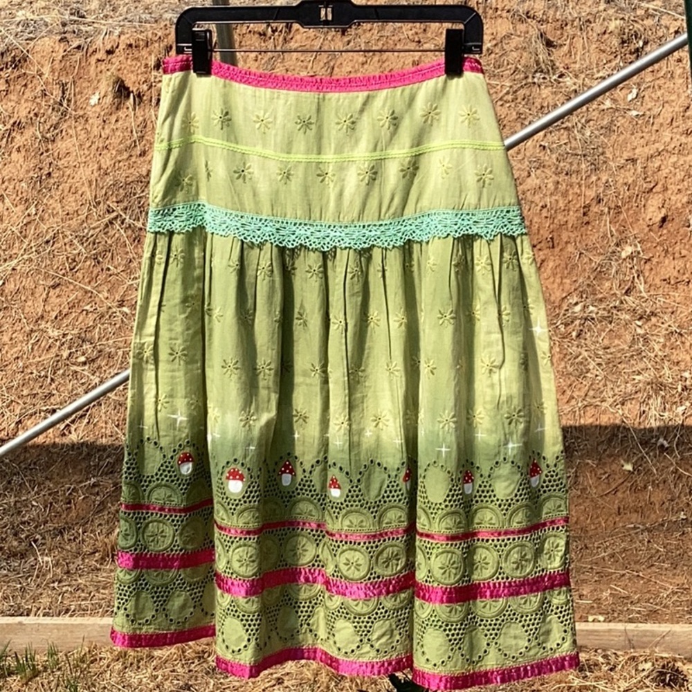 🍄New Upcycled Mushroom Star Tie Dyed Cotton Skirt Sz S Boho Hippie Cottagecore